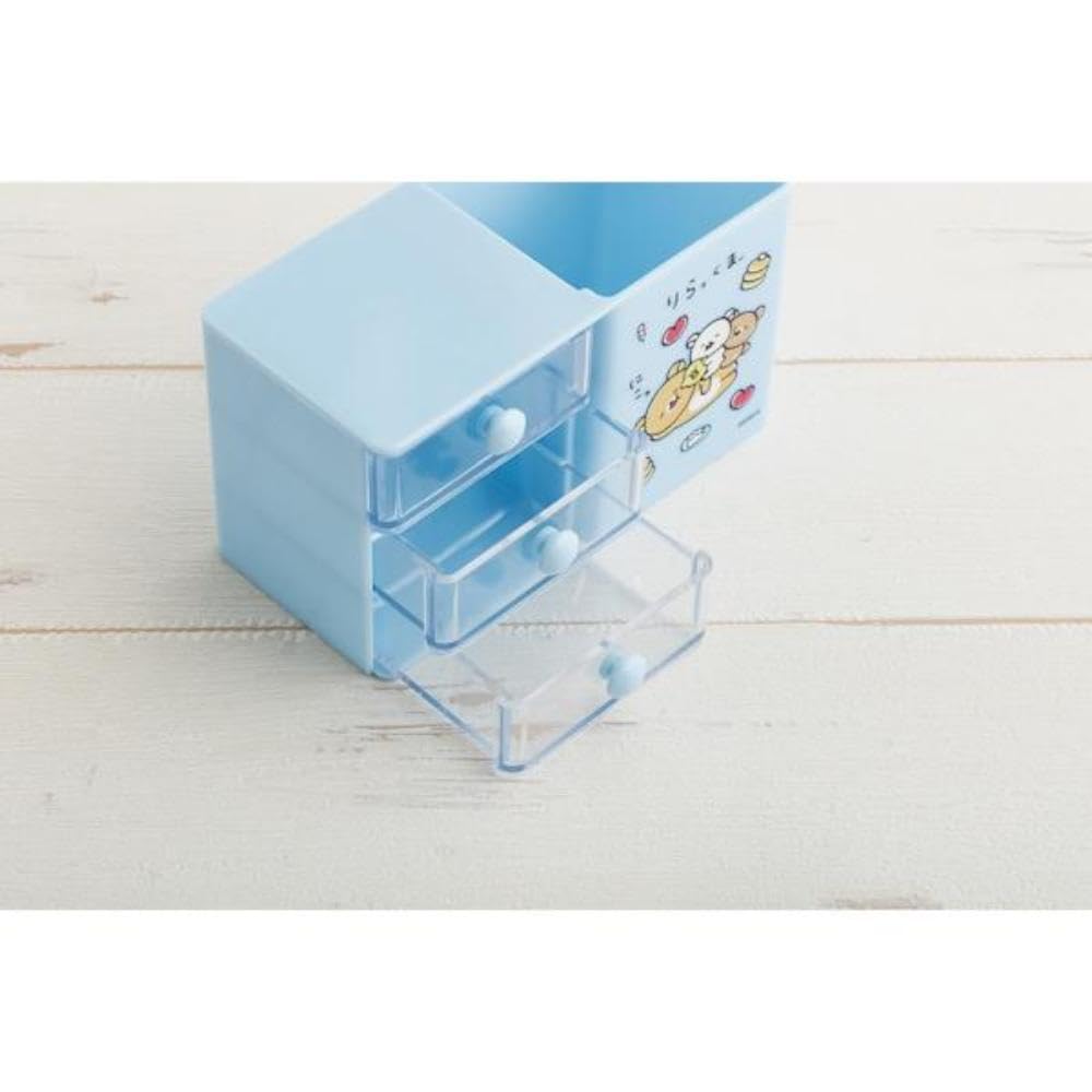 Rilakkuma H80 x W138 x D65mm San-X Multi-Pen Stand, Blue, FB56102, Size
