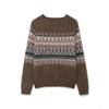 Womens Casual Knit Sweater With Jacquard Relaxed Fit Round Neck Long Sleeve 2025