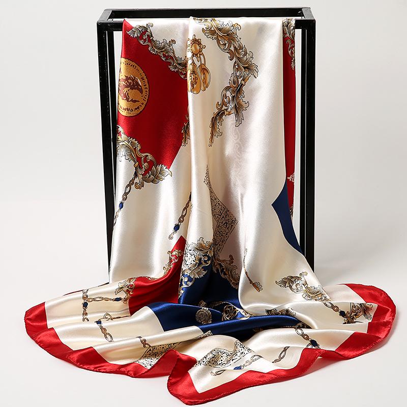 Chinese Style 90 * 90Cm Large Square Scarf Simulation Silk Scarf Scarf Shawl