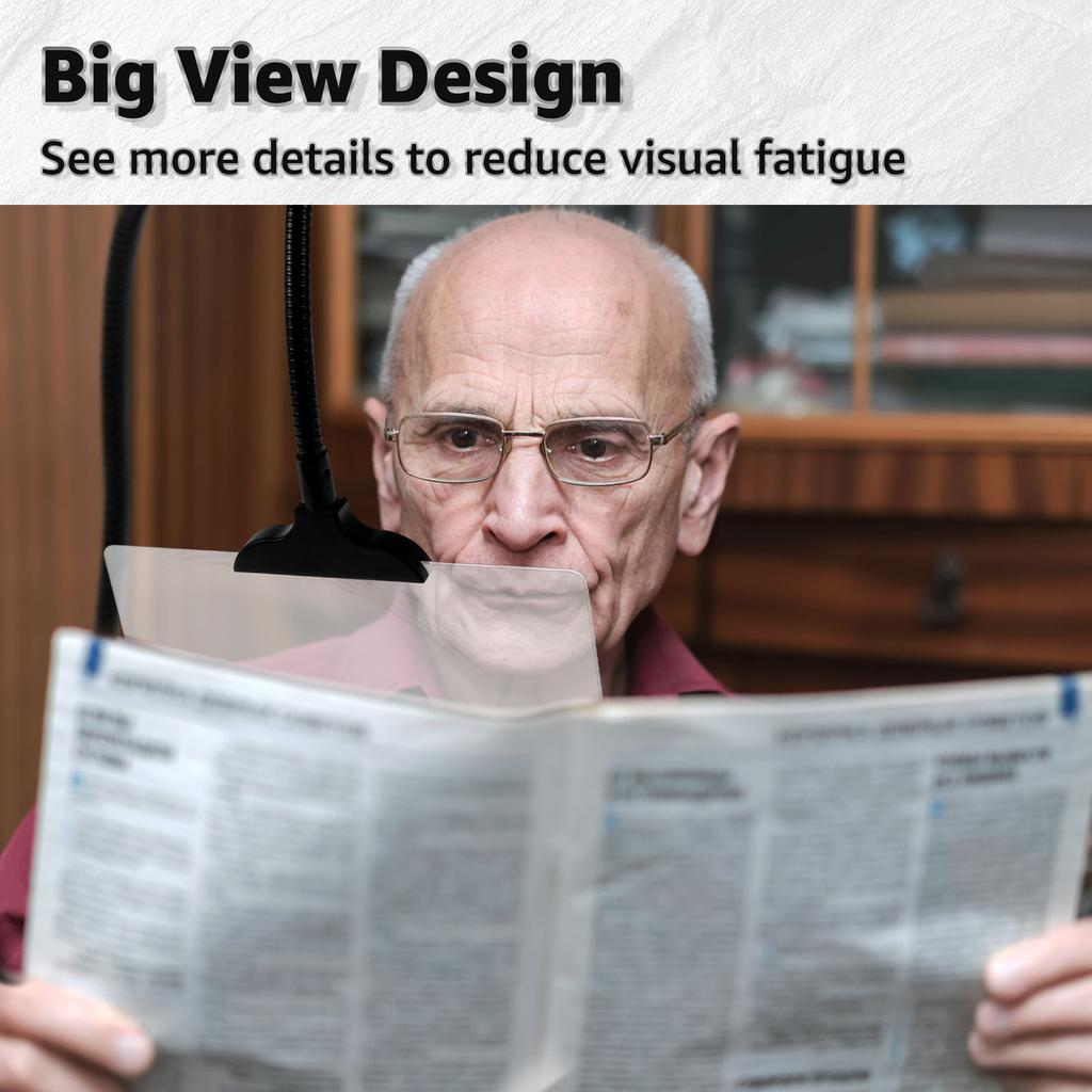 5X Lupe mit verstellbarem Clip Freihändige Lupe mit flexiblem Hals Große Seitenlupe Leselupe