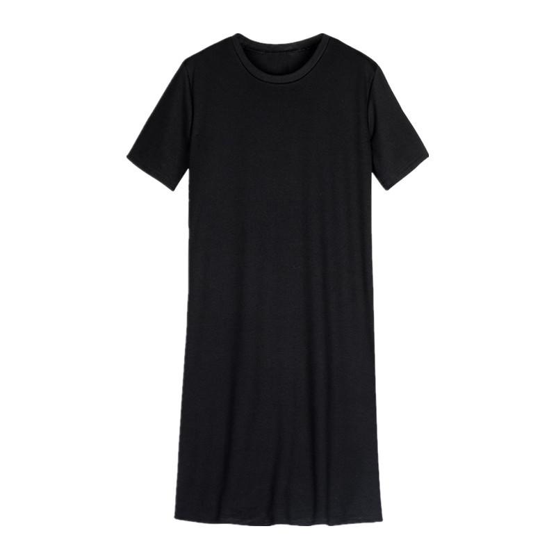 Abito T-shirt da donna midi con spacco 2025 - Maniche corte, ampio, sopra il ginocchio, scollo rotondo, stile estivo