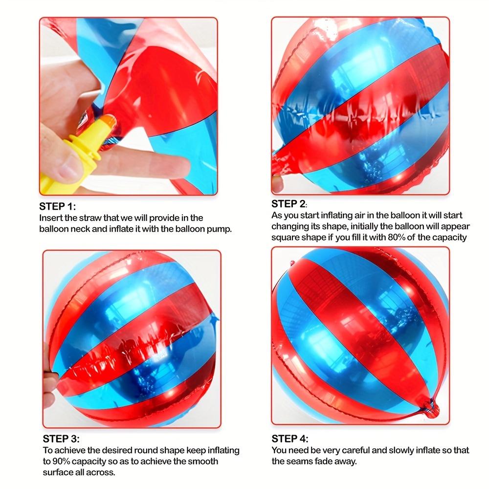 6er-Pack 4D Rot-Blaue Gestreifte Runde Ballons, Zirkus-Kugel-Aluminiumfolienballons, Zirkus-Ballon-Set, Geeignet für Geburtstagsfeiern,