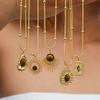 iF ME 5PCS Vintage Brown Opal Pendant Necklaces for Women Maillard Gold Color Metal Geometric Choker Necklaces Y2K Jewelry Accessories