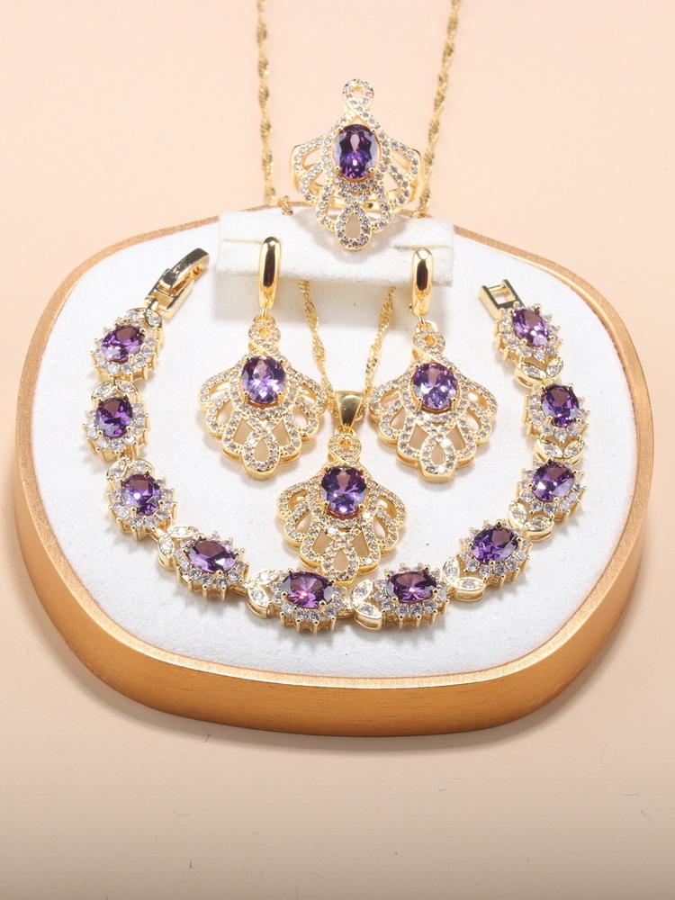 12-Colors Luxury Quality Big Jewelry Set Wedding Ring Adjustable Necklace And Earrings Bridal Accessories Charm Chain Bracelet