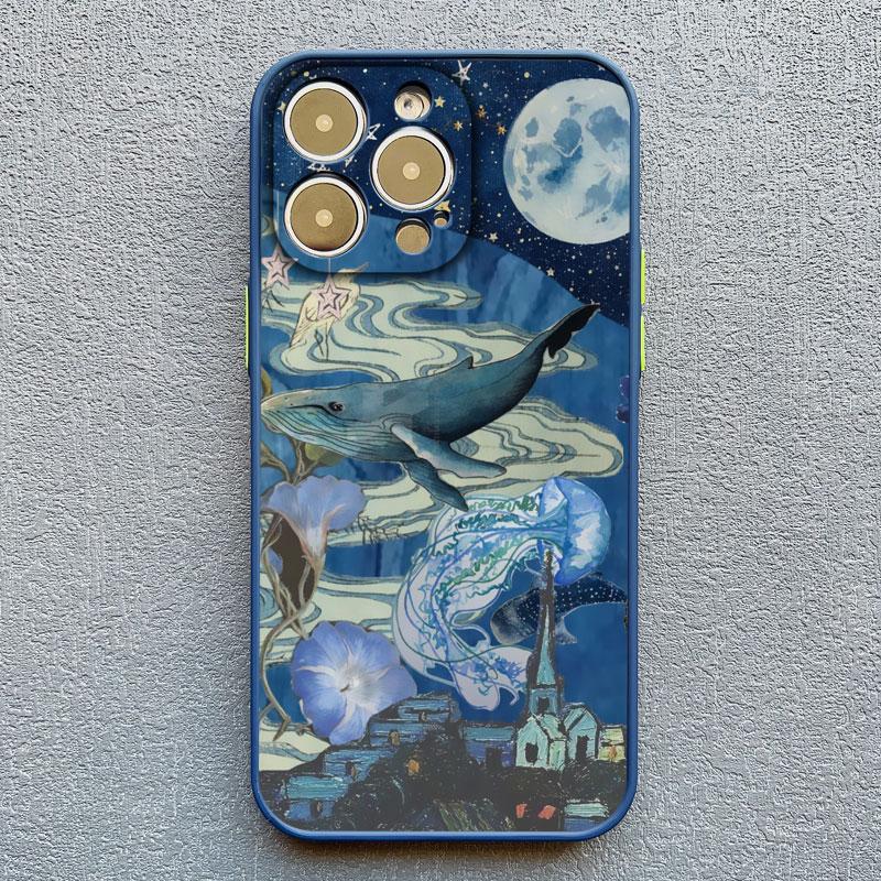 Space Ocean Whale Shark Swimming Phone Case For iPhone 16 15 14 11 12 13 Mini Pro Max Cover 15 14 7 8 Plus X XR X Fundas Shell