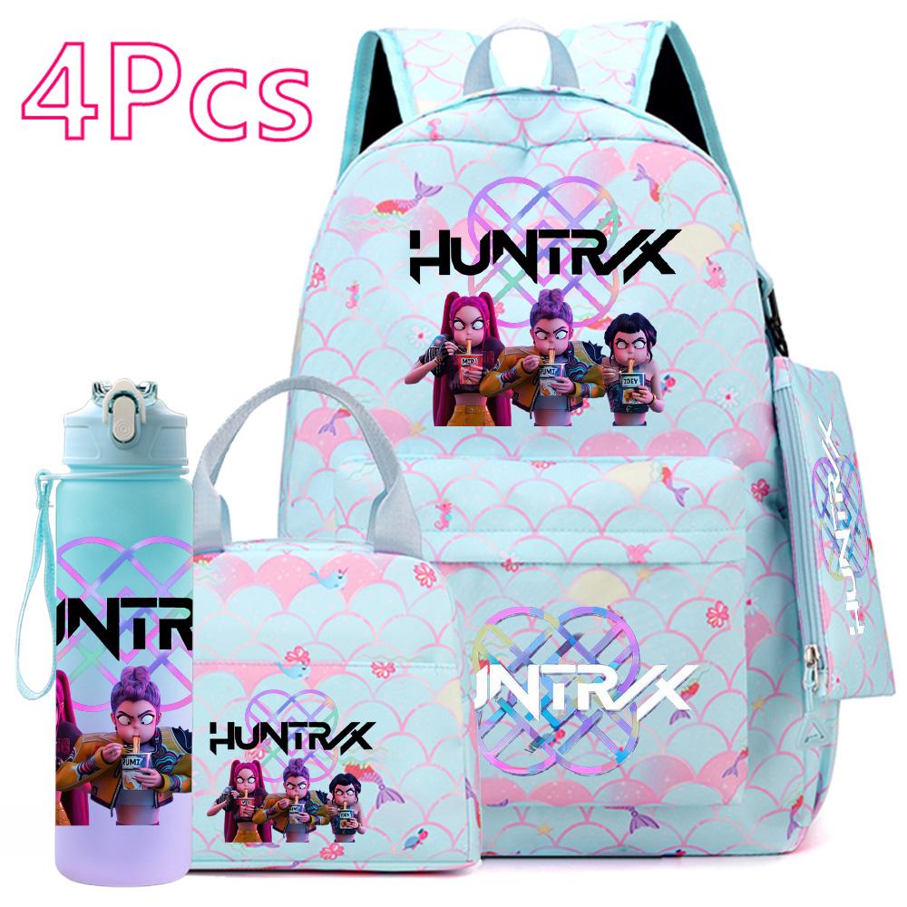 4-teiliges/Set K-POP Bedruckter Rucksack Große Kapazität Schultasche Handtasche Etui Tasche mit 750 ml Wasserflasche Junge Mädchen Schultasche wasserdicht Reisetasche Mochila