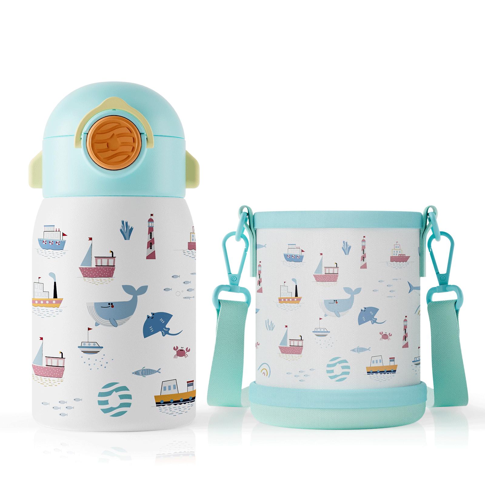 

Fjbottle 400 мл Детская Бутылка для Воды с Мультяшным Рисунком Термокружка Термос из Нержавеющей Стали с Утеплением Детский Термос с Тканевой Сумкой 400ml