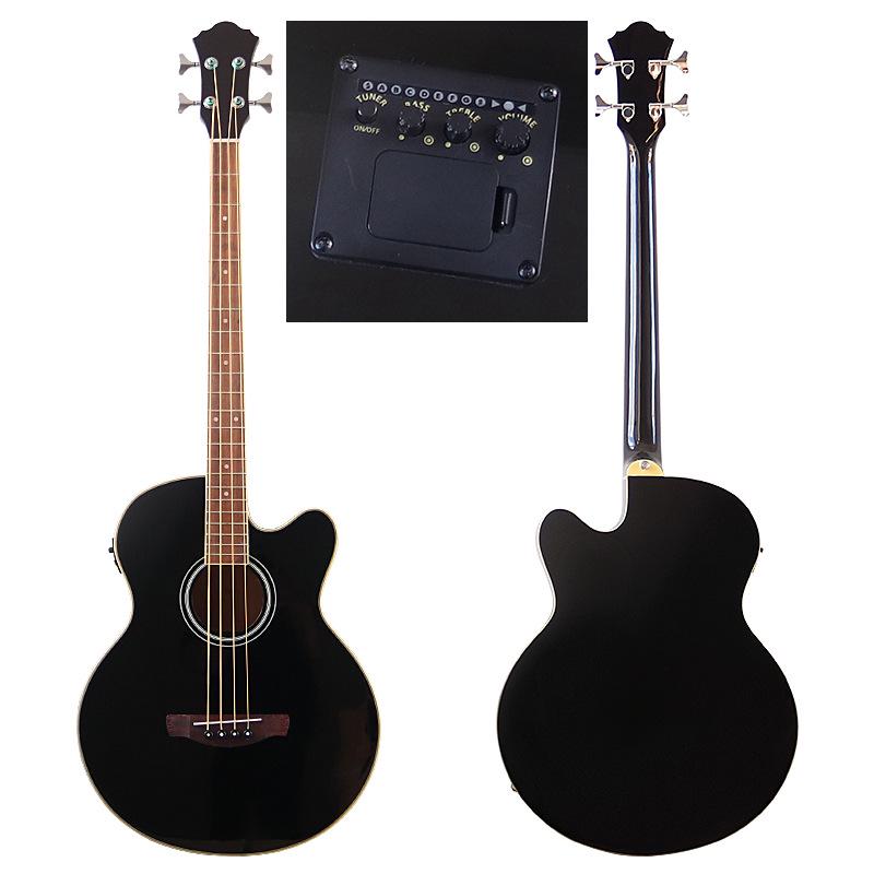 43-Inch 4-String Black Spruce Acoustic Bass Guitar with Bright Finish 43-inch