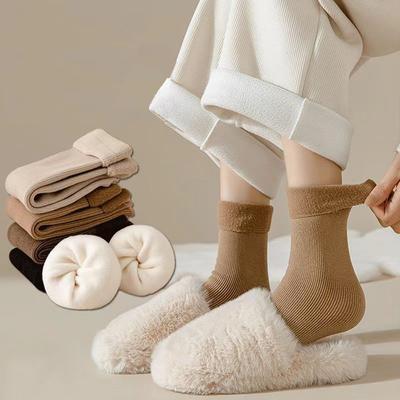 5 Pairs Women's Thick Plush Socks Autumn Winter Black Warm Cold Resistant Fuzzy Socks Women Solid Color Floor Sock Snow Socks