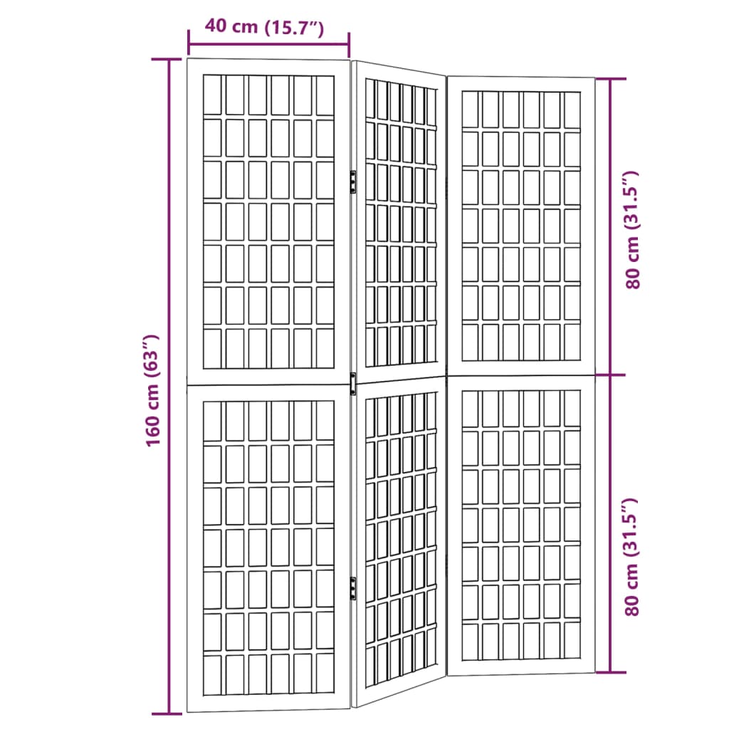 Vidaxl Room Divider, 3-Panel, White, Solid Paulownia Wood