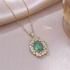 Colier cu pandantiv de lux pentru femei, cu piatră albă și verde de cristal, culoare aurie vintage, pentru nuntă, pentru femei