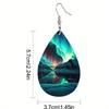 Boho Style Aurora Borealis Teardrop Earrings, Blue-Green PU Leather Earrings, Fashion Earrings, Elegant Earrings Party Earrings