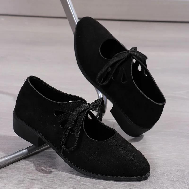 Fall Pointed Toe Women's Casual Soft Bottom Flat Shoes Shallow Mouth Elegant Tie  Shoes