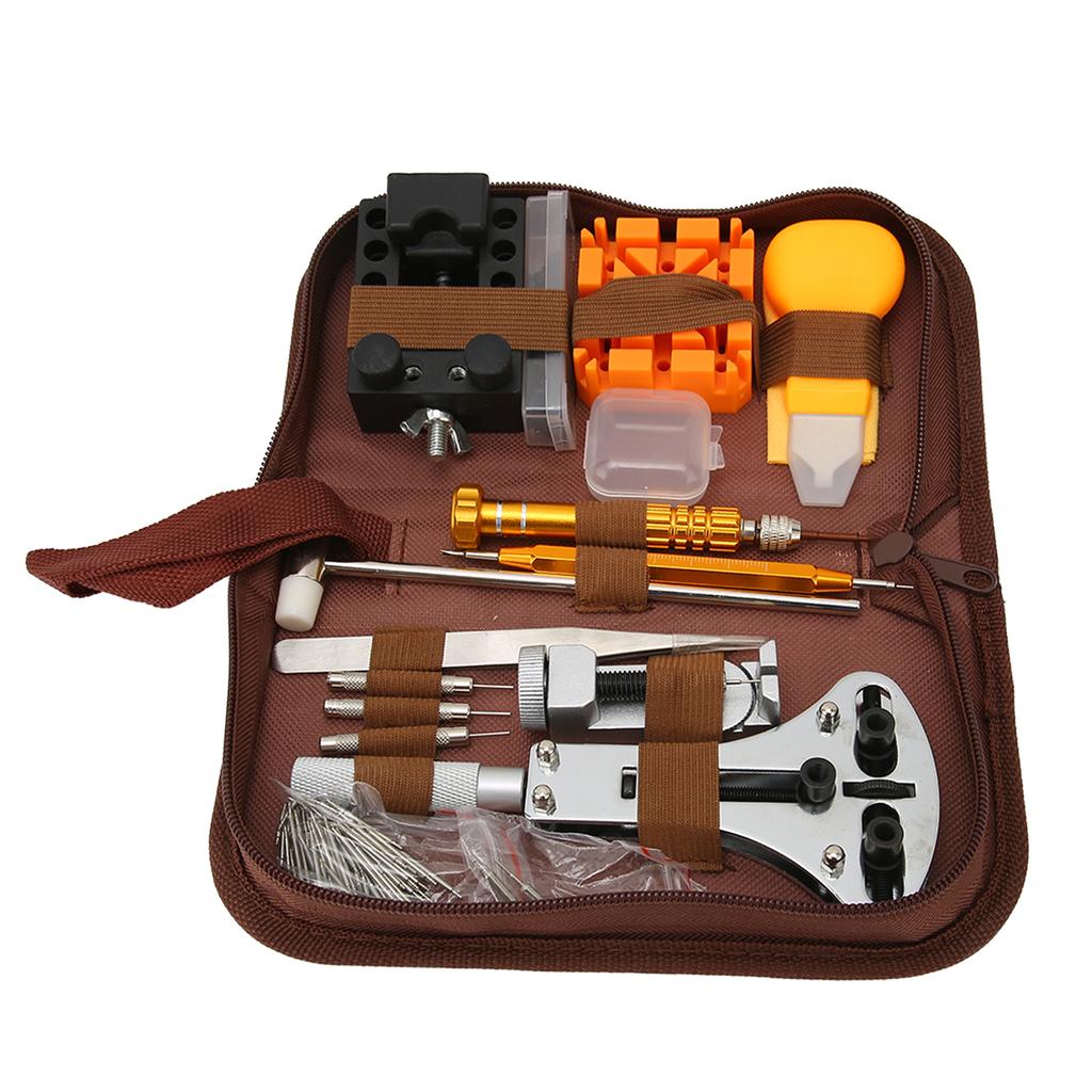 Watch Repairing Kit Watch Battery Replacement Watch Case Opener Complete Watch Tool Kit with Brown