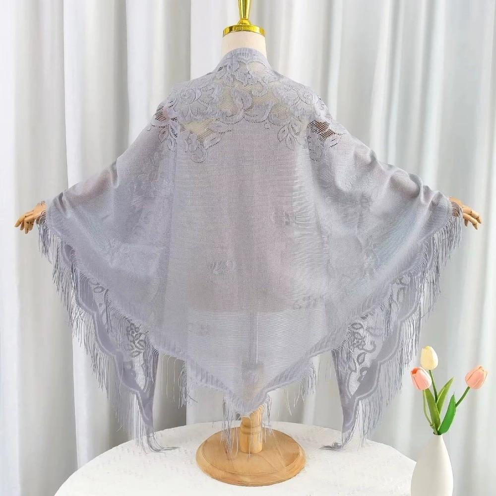 Einfarbiger Tüllschal Hohlquasten-Schal Neue V-Ausschnitt Strickjacken