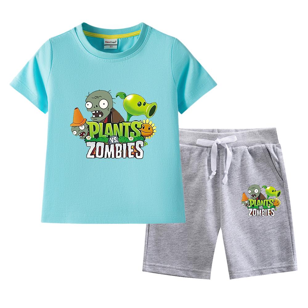 Plants Vs. Zombies Boys' Summer Set: Kids' Thin Short Sleeve T-shirt & Shorts Two-Piece Set