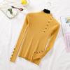 Women Autumn Knitted Slim Sweaters Solid Knitted Female Cotton Soft Elastic Color Pullovers Button Full Sleeve Turtleneck
