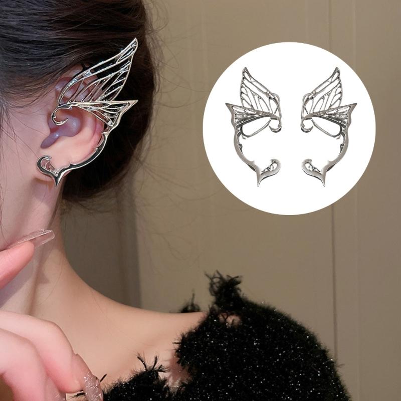 Butterfly Fairy Ear-Clips Wrap Around Elf Ear Cuffs Halloween-Cosplay Earrings