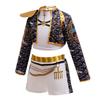 Children's Two Piece Cosplay Outfit Set Jacket and Shorts with Decorative Chains and Shoulder Armor for Performance and Role Play