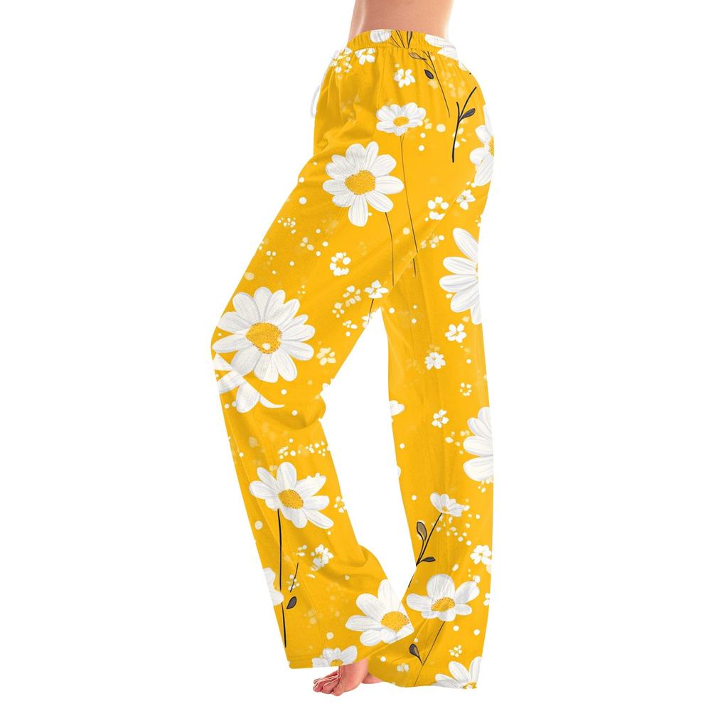 Womens Pajama Pants Sleepwear Casual Drawstring Elastic Waist Pants Comfy Straight Yoga Loose Trousers