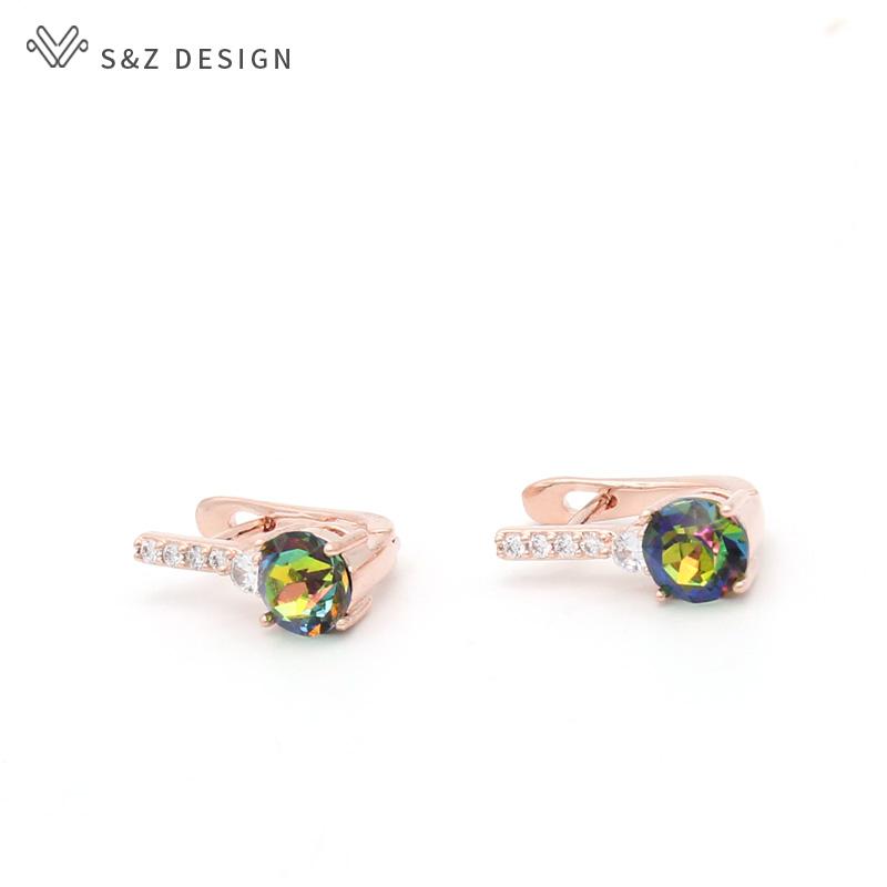 Trendy Colorful Round Crystal Drop Earrings For Women Rose Gold Color Jewelry Stylish Eardrop Gift