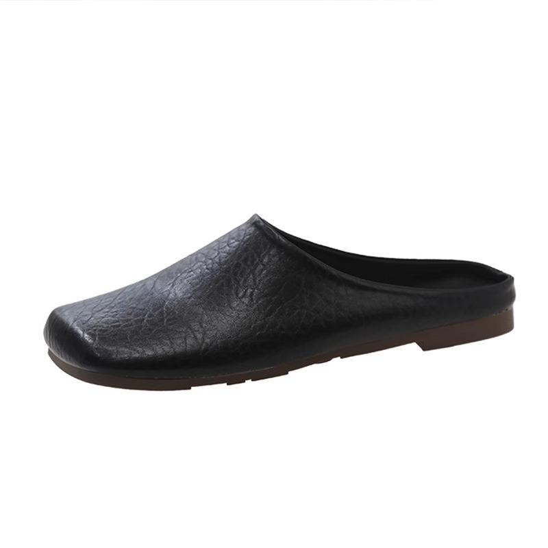 Soft Leather Version~ Baotou Half Slippers Women's 2025 New Summer Wear Lazy One-pedal Single Shoes Flat-soled Cool Slippers
