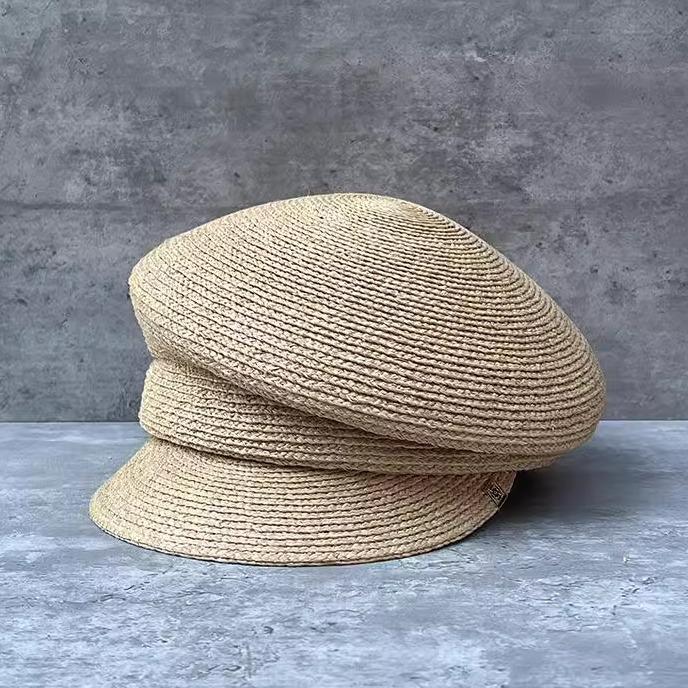 Spring And Summer Asymmetrical Side-Pleated Raffia Cap Female Face Small Straw Equestrian Hat Shade Beret