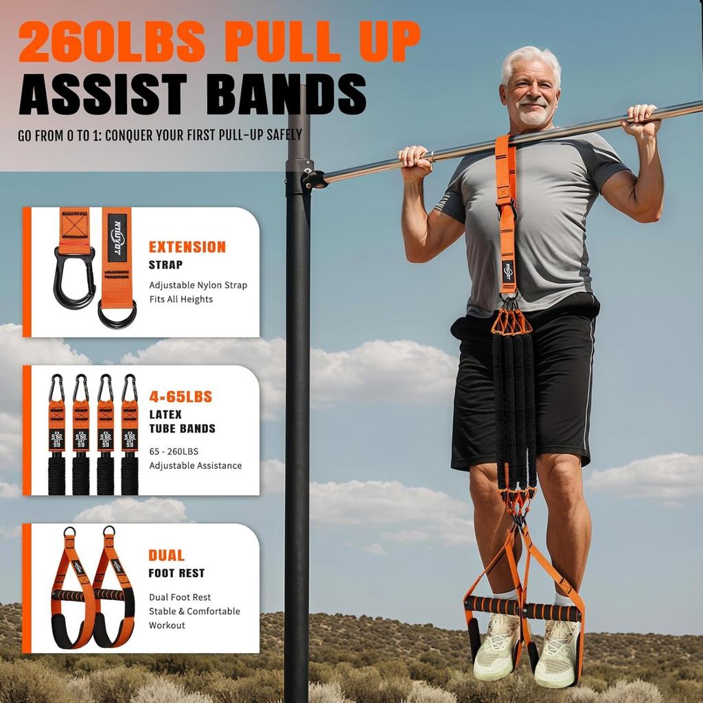 Pull-Up Belt, Heavy-Duty Resistance Belt With Handle, Pull-Up Rod Exercise Belt, Pull-Up Auxiliary Belt Set For Exercise, Full-B