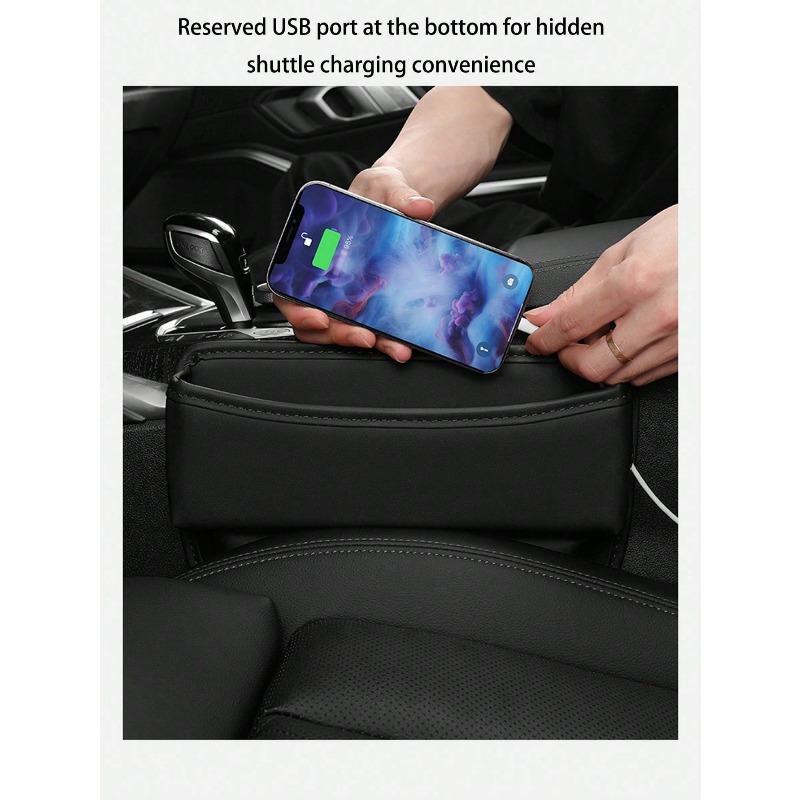 1pc Black Leather Car Seat Gap Organizer