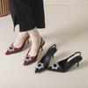 2025 spring new pointed thin heel patent leather bag head sandals temperament shallow mouth single shoes rhinestone pointed women's high heels