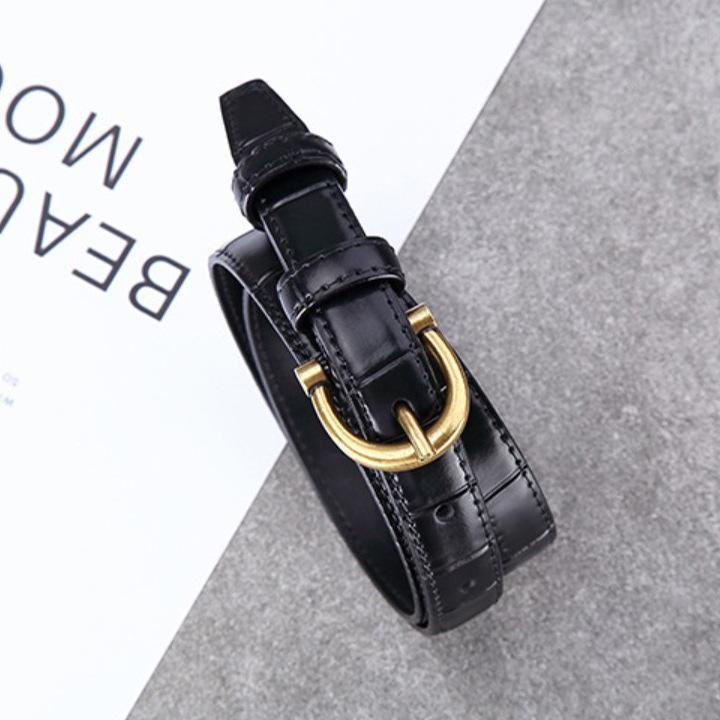 Four Seasons Available New Women'S Belt Crocodile Pattern Decorative Versatile Jeans, Suits And Dresses, Waist Up Leather Black Pants Belt