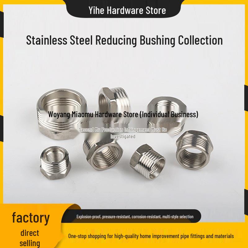 304 Stainless Steel Reducing Nipple, Male/Female, Thickened, 6-Point to 4-Point, 4-Point to M14 Pressure Gauge Adapter
