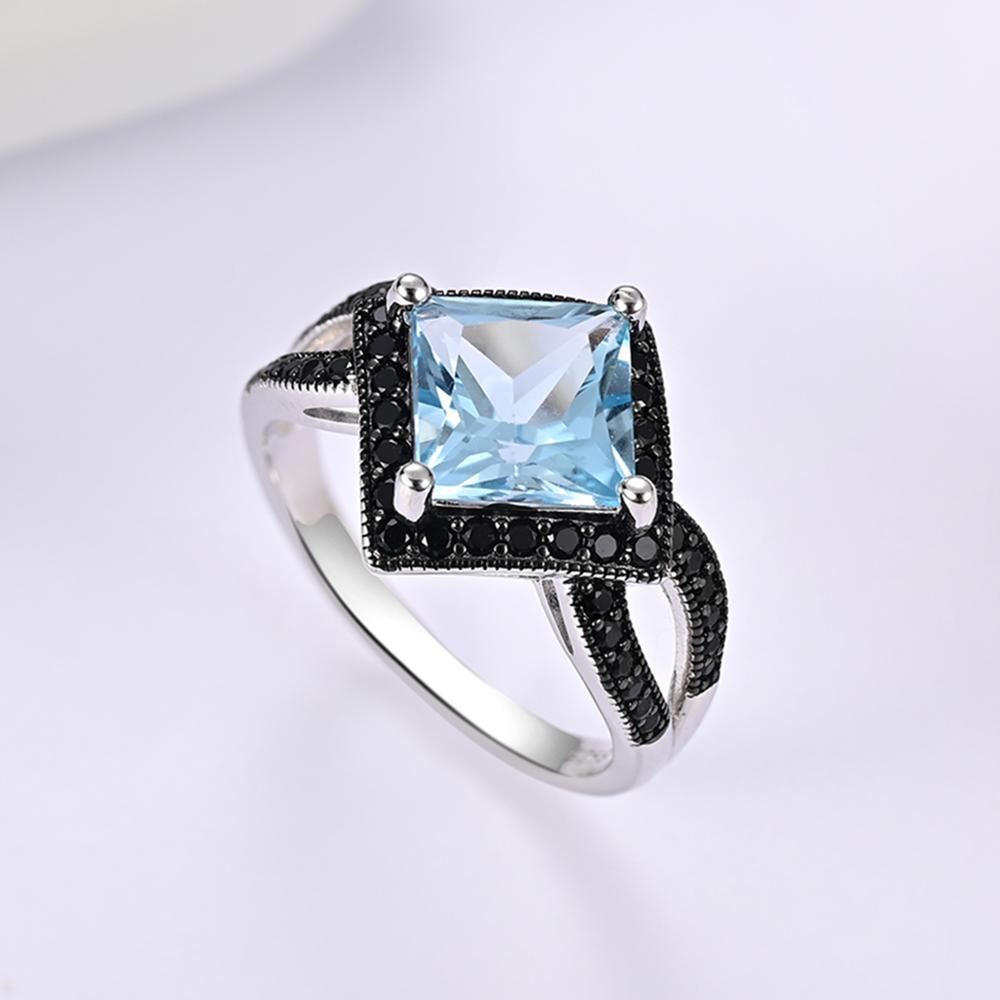 925 silver ring earrings pendant necklace natural sky blue Topaz real gemstone fine jewelry set for women's Daily and party wear
