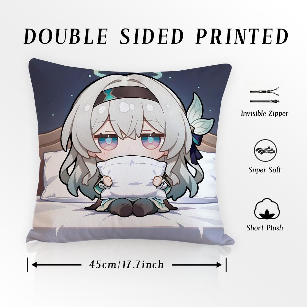F-Firefly H-Honkai Star Rail Pillow Case Anti-dustmite Pillowcase Invisible zipper silky short plush Sofa cushion cover