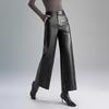 2025 Women's High-Waisted Fleece-Lined Lambskin Leather Pants - Slimming Loose Fit Straight-Leg, Ideal for Autumn and Winter