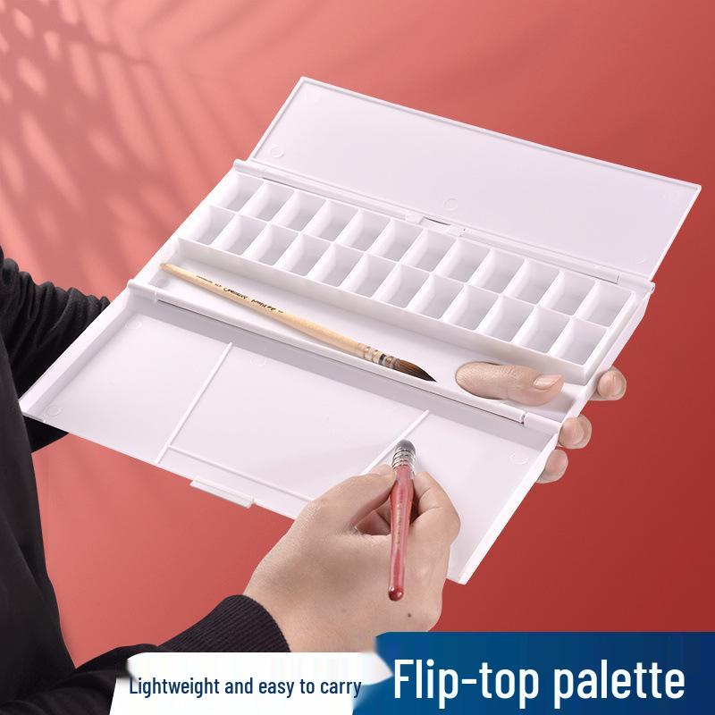 Scatola Portatile con Coperchio a Cerniera per Tavolozza Acquerelli: Porcellana Imitazione Resistente, Design a Tre Pieghe