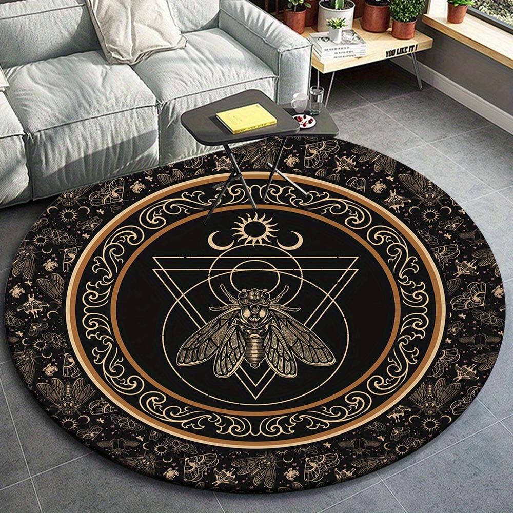 

1pc Retro Witchy Cicada Occult Moth Pattern Round Floor Mat, Non-slip for Living Room Bedroom Chair Carpets Home Decor Gifts, Home Decor Roo 80cm by 80cm