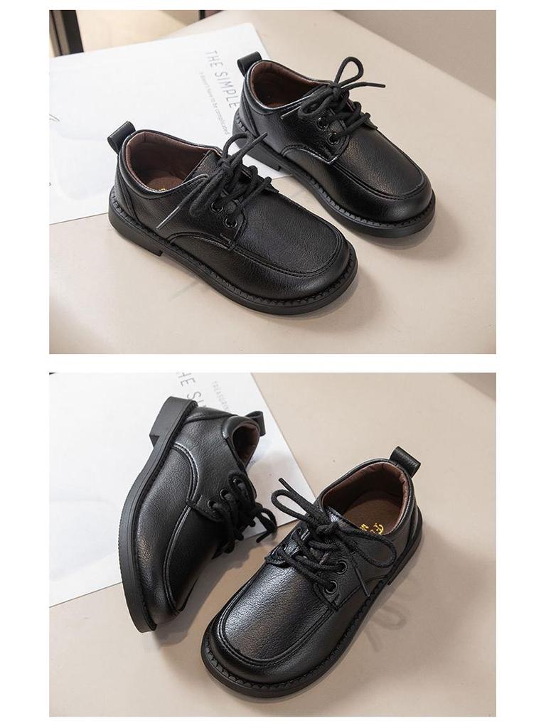 Schwarze Jungen-Klettverschlussschuhe aus Leder, im Academy-Stil mit Samtfutter und weicher Sohle