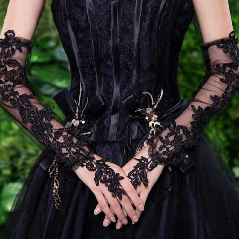 2 Stück Blumen-Spitzen-Fingerlose Handschuhe Tanzpartys Überschuhe Ärmel für Hochzeiten und Veranstaltungen