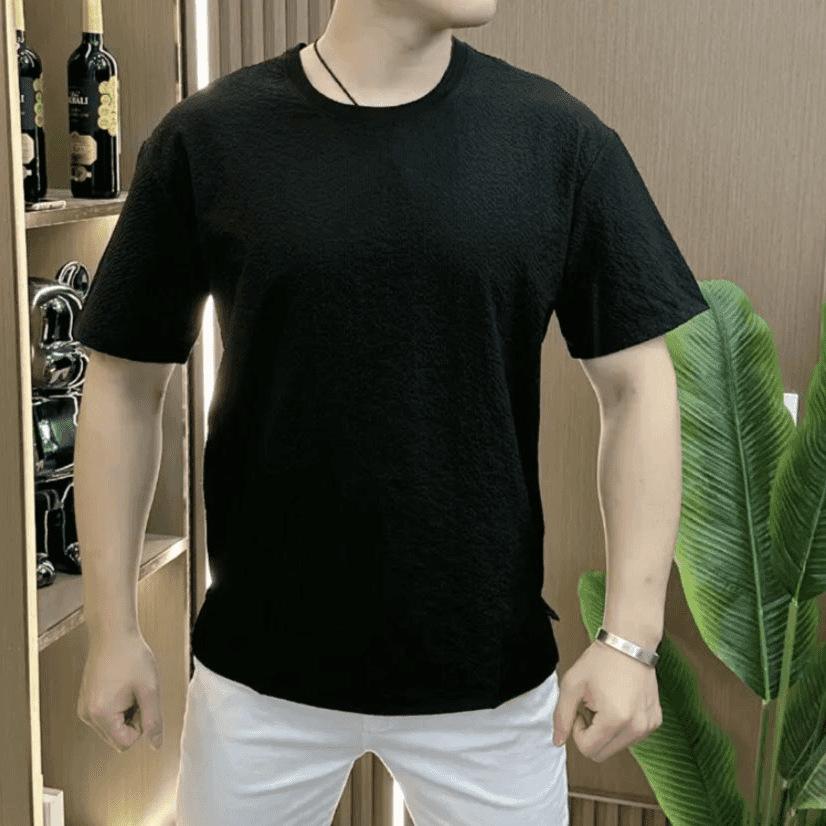 Designer Seersucker Texture Round Neck Men'S Short Sleeve Fashion Half Sleeve Versatile Light Luxury Comfortable