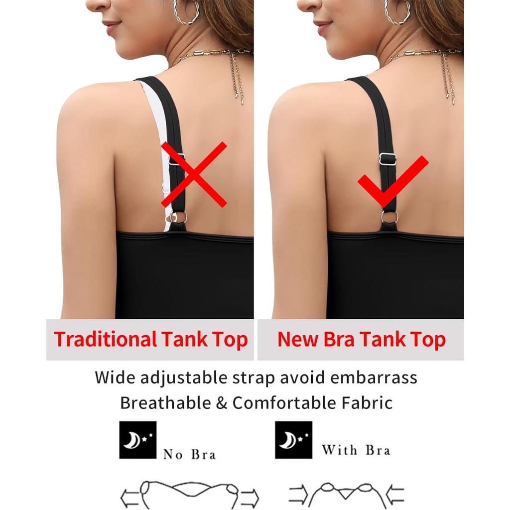 Chamleaks Women's Tank Top with Built In Bras Adjustable Wide Strap Padded Camisole Summer Cami Shirts