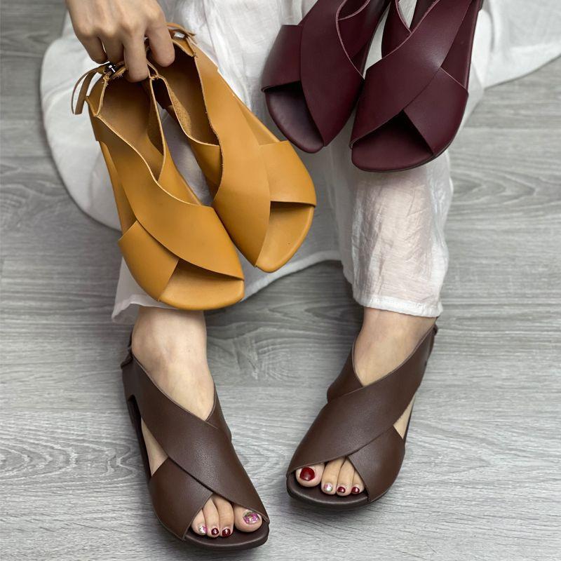 Roman sandals summer women's shoes casual retro woven versatile super foreign style hollow sandals 2025 summer new