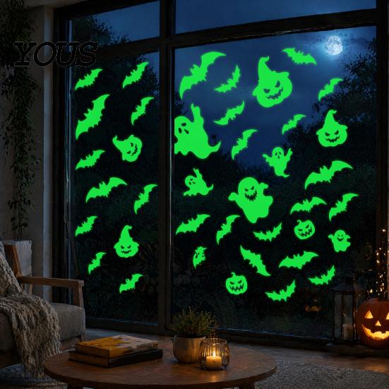 Waterproof Secret Room Wall Decor Halloween Glow In The Dark Stickers, Luminous Ghost Hand And Bat Glowing Eyes for Party Decals, Horror Theme