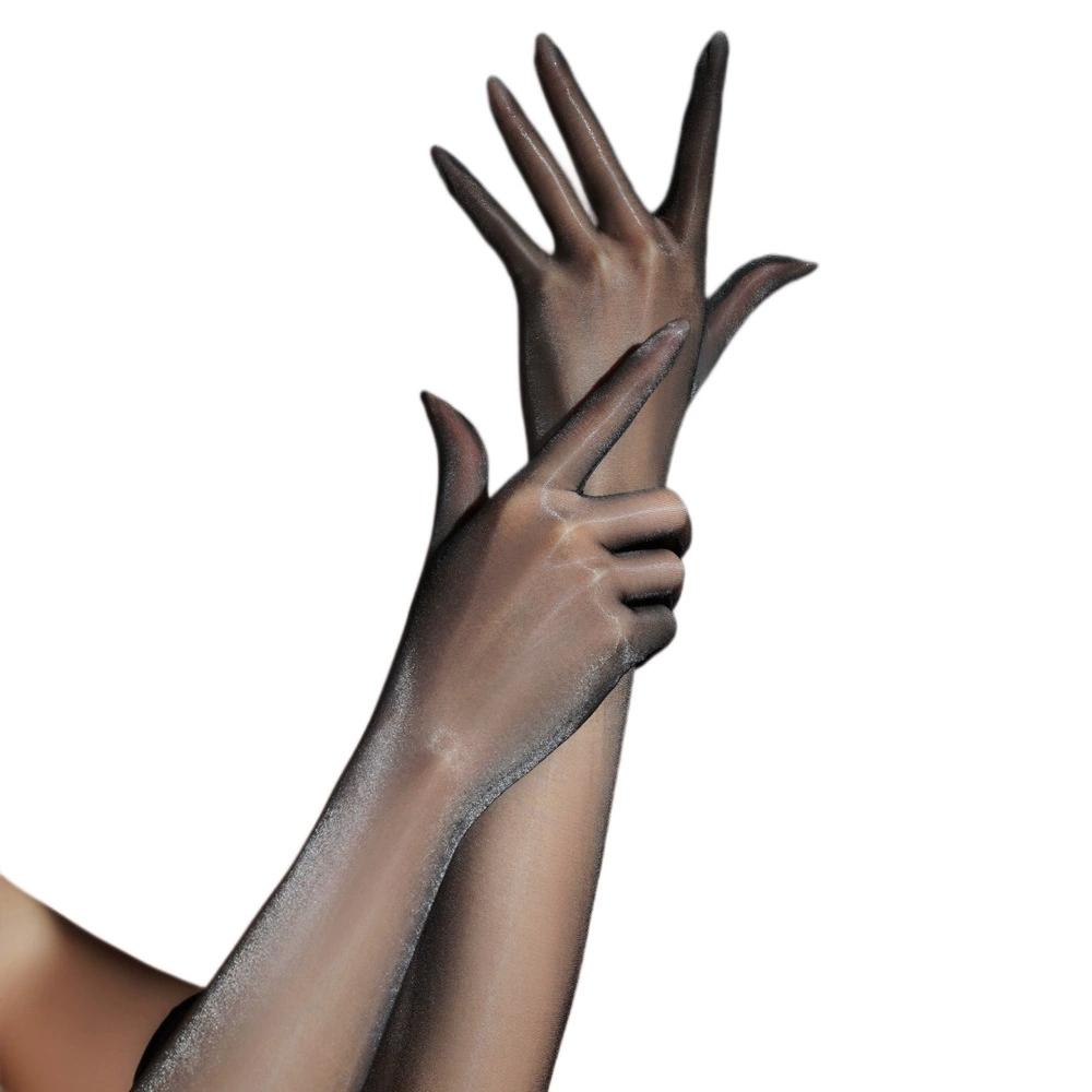 Sexy 3D Ultra Thin Five Finger Gloves Long Oil Shiny Glossy Sun Protection Gloves Elastic Elegant Party Wedding Women'S Gloves