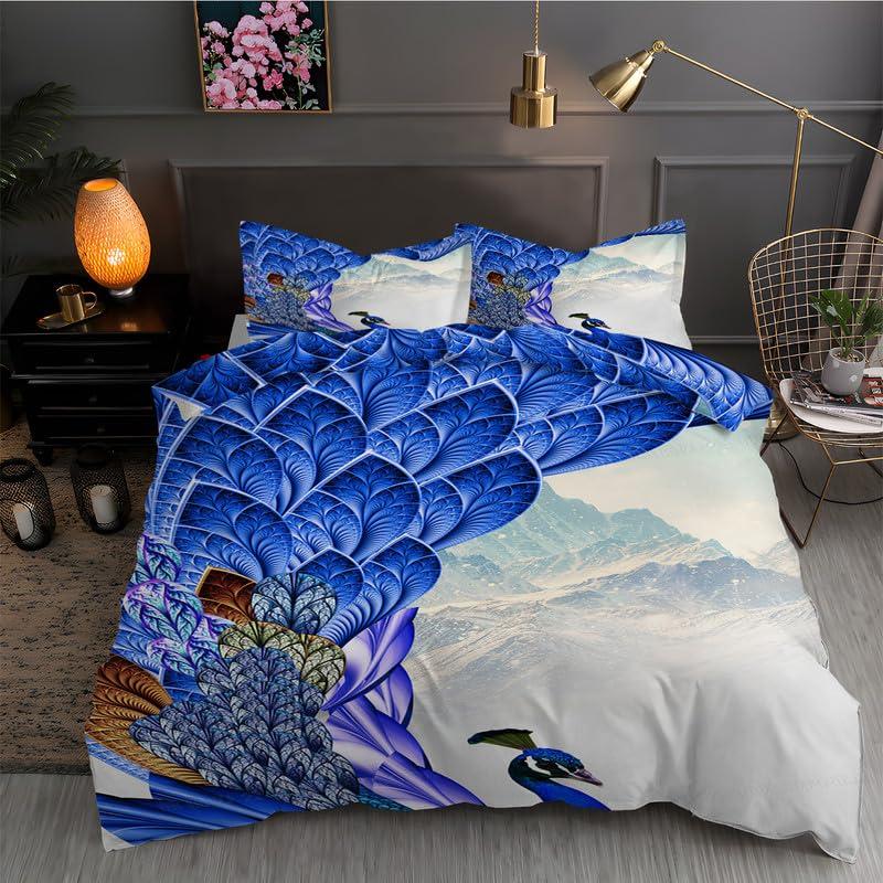 Floral Peacock Comforter Set Twin King Full Size, Bedding Set for Kids,Quilt Cover Peacock Duvet Set Girl Bedroom Decor 3 Pieces