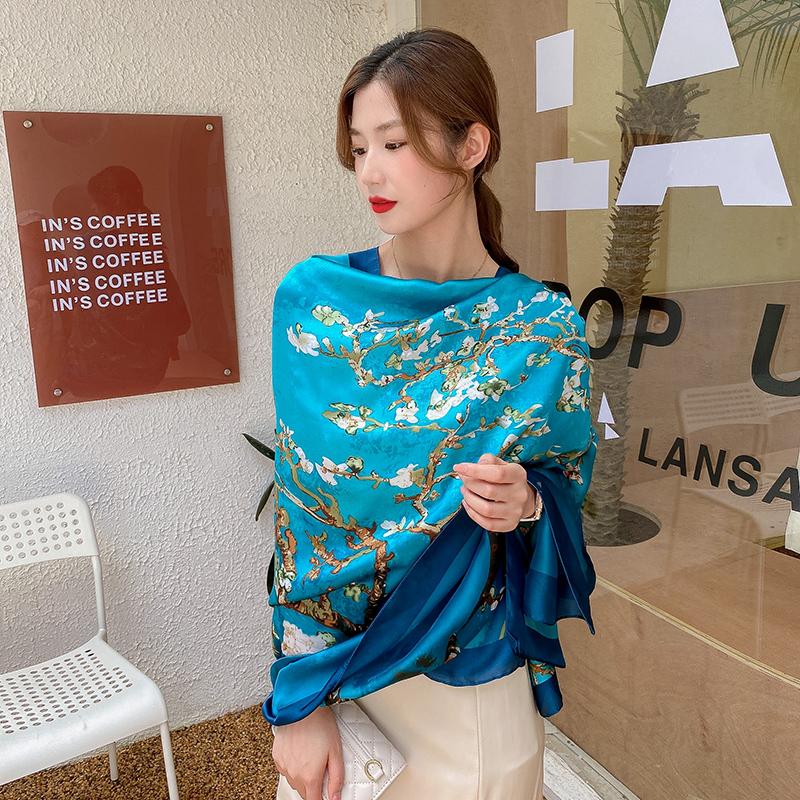 Design Satin Silk Shawl Hijab Scarf Women Fashion Summer Sunscreen Beach Stole Wraps Bufanda Female Headkerchief Echarpe