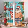 2pcs,2D Plane Printing Curtain Popular Tropical Beach Santa with Surfboard and Palm Tree Durable Polyester (without Rod) Gifts