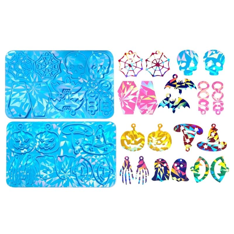 Halloween Earrings Mold Epoxy Resin Silicone Molds DIYs Skull Pendant Earring Mold Keychain Epoxy Resin Jewelry Making синий