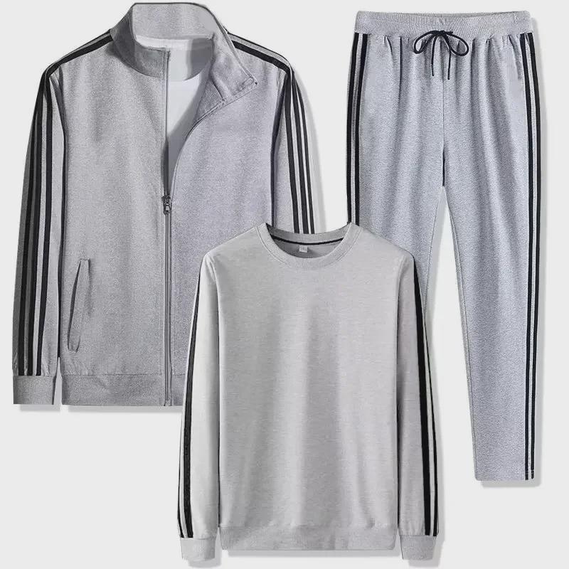 Men's Three-Piece Casual Sports Suit: Spring/Autumn Running Jacket with Three-Stripe Design