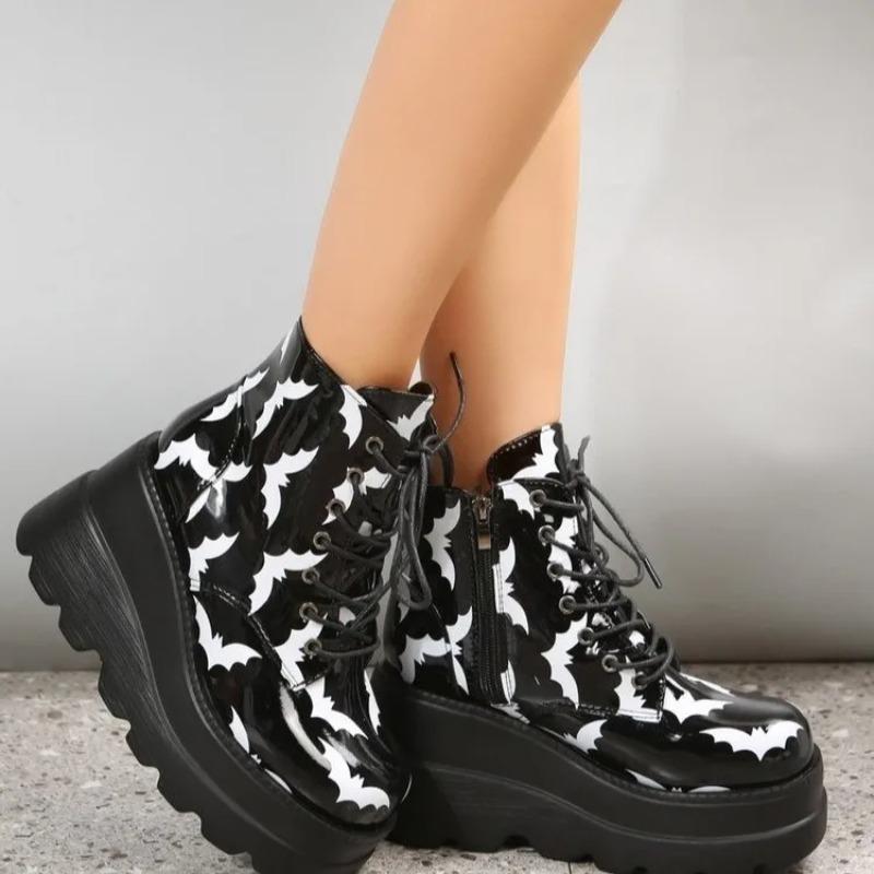Fashion Large Size Round Head Casual Autumn and Winter Thick-soled Lacing Side Zipper Short Boots Foreign Trade Lacing Platform Shoes
